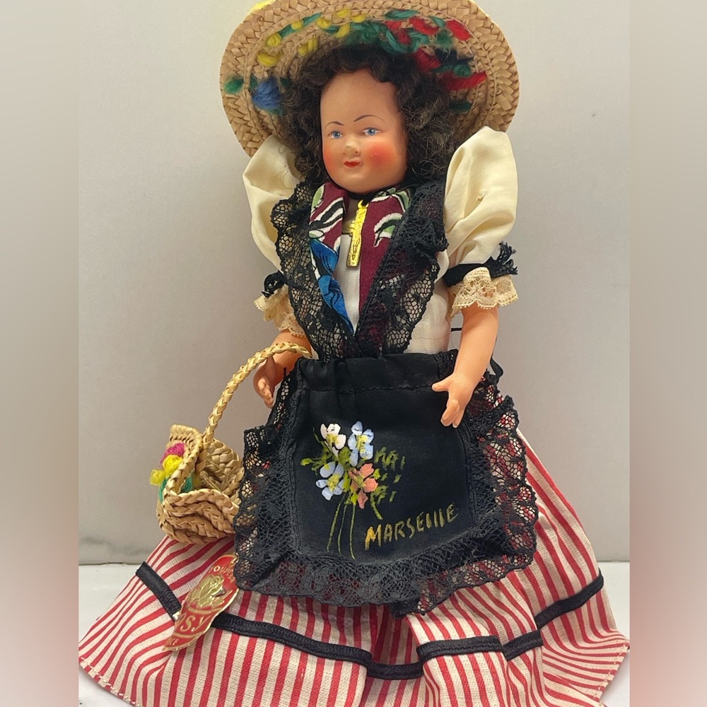 vintage french doll with bisque face - AU NAIN BLEU - PARIS -9 inches tall